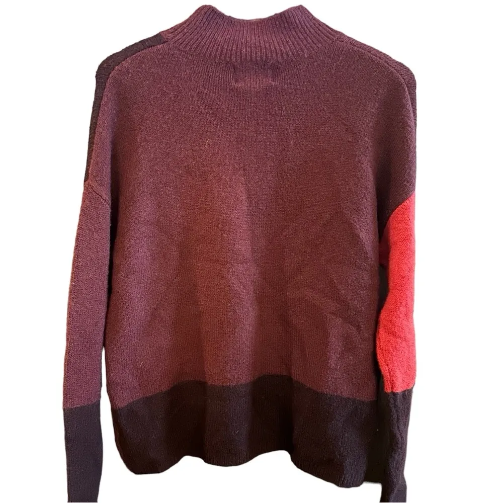 Cynthia Rowley Merino Wool Blend ColorBlock Burgundy Mock Neck Sweater Womens XL - Image 9