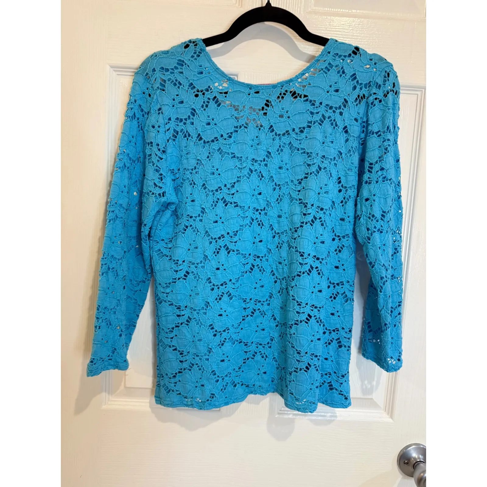 Peck &‎ Peck Lace Top Floral Crochet Long Sleeve Blouse Blue Size L - Image 4