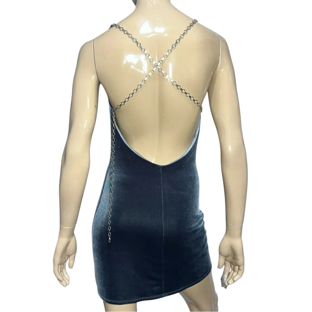 ABS Evening Allen Schwartz Women’s 2 Gunmetal Gray Velvet Open Chain Back Dress - Image 2