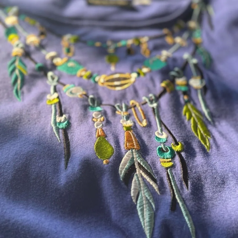 Bob Mackie Embroidered Feathers And Beads Purple Top - Image 6