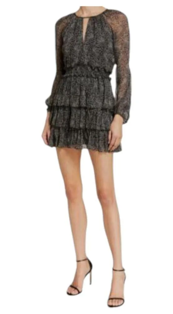 Cinq a Sept Black Long Sleeve Fit and Flare Mini Dress Tiered Skirt Size 6 NEW - Image 8