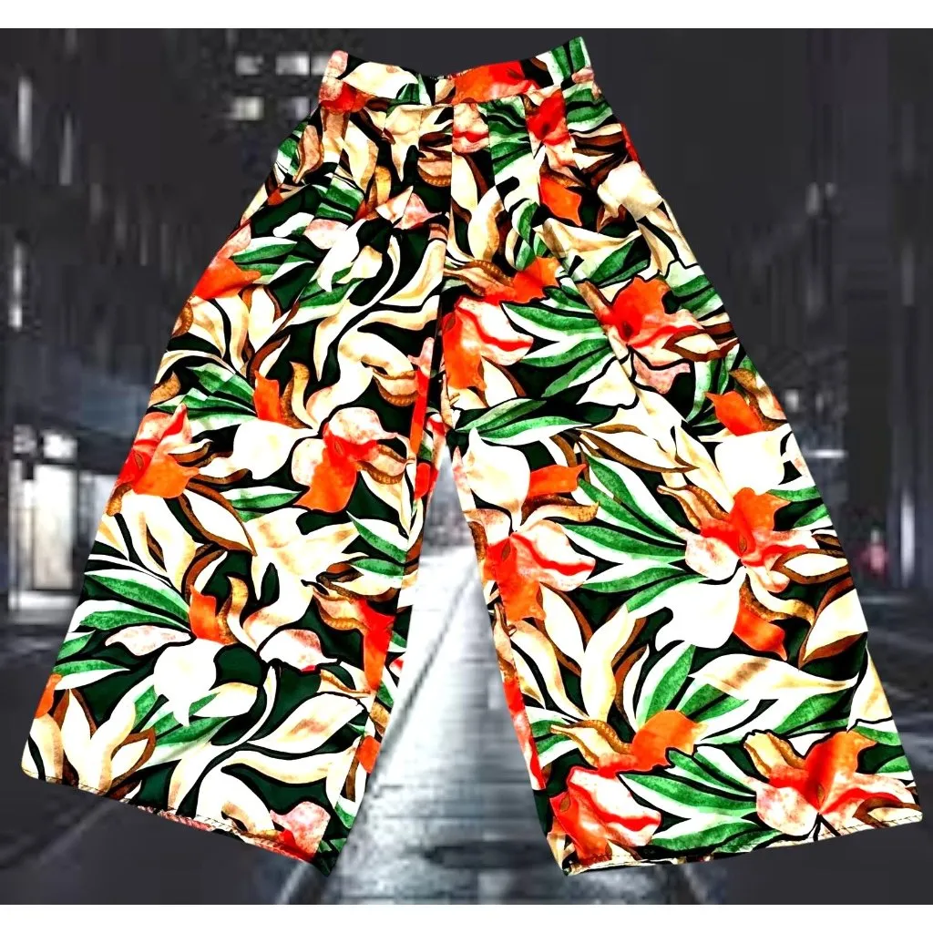Moon Orchid Palazzo Pants Medium Abstract Festive High Waist Cruise Islands EUC Orange Size undefined - Image 5