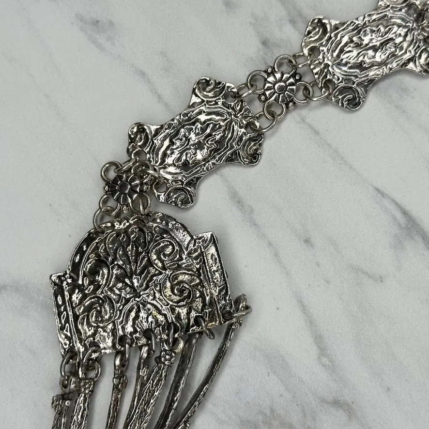 Chunky Wide Floral Filigree Silver Chain Belt One Size (OS) Statement Boho ✨ - Image 10
