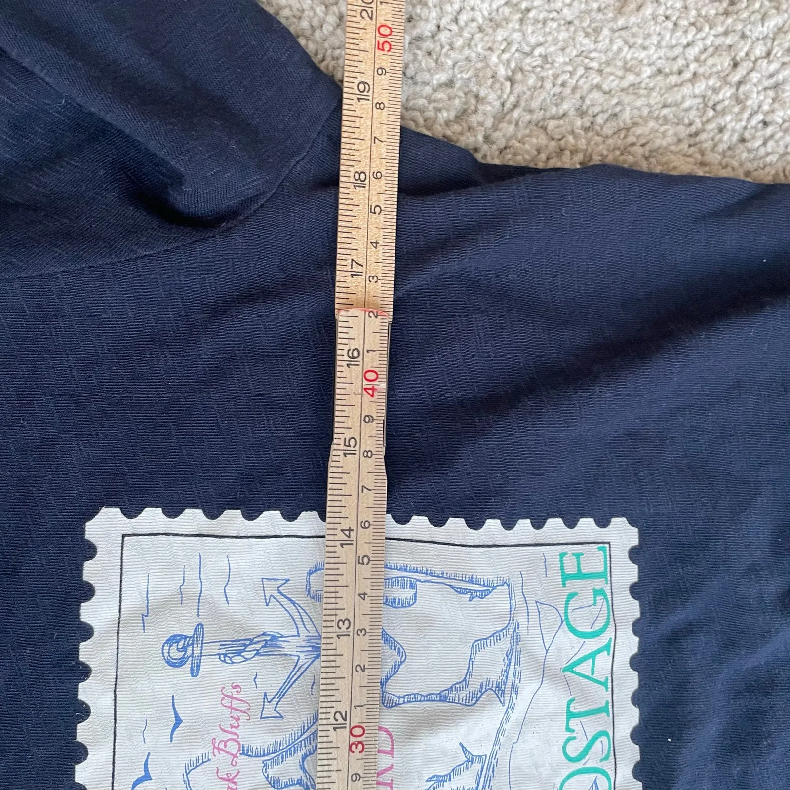 Talbots Martha's Vineyard Stamp Print Cotton 3/4 Sleeve Tee in navy blue Sz M - Image 11