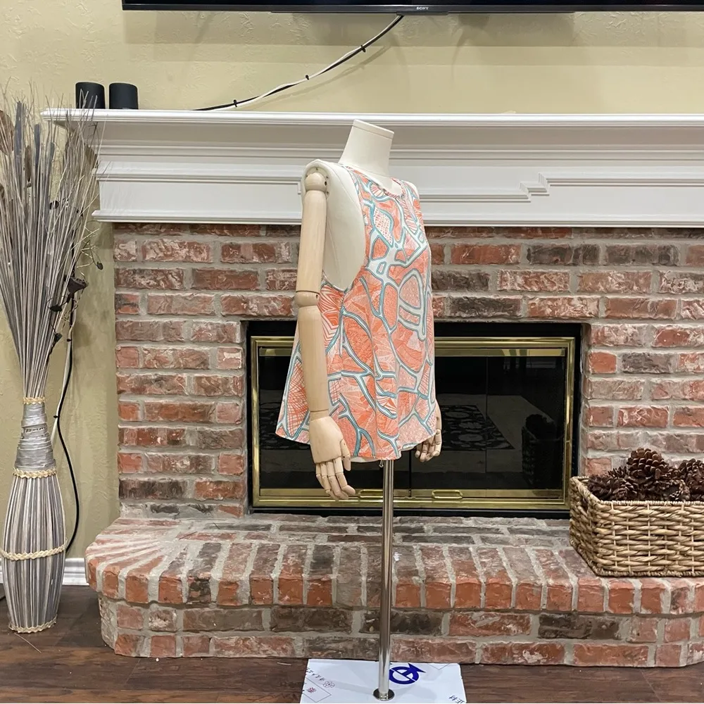 Glam orange and turquoise multipatterned eclectic top / S / Excellent condition - Image 6