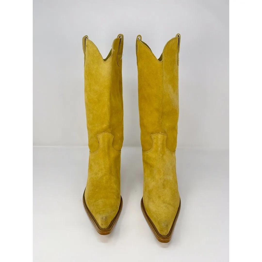 Navid O Nadia Women Boots Yellow Suede Mid Calf Pointed Heeled Designer 41 US 10 - Image 4