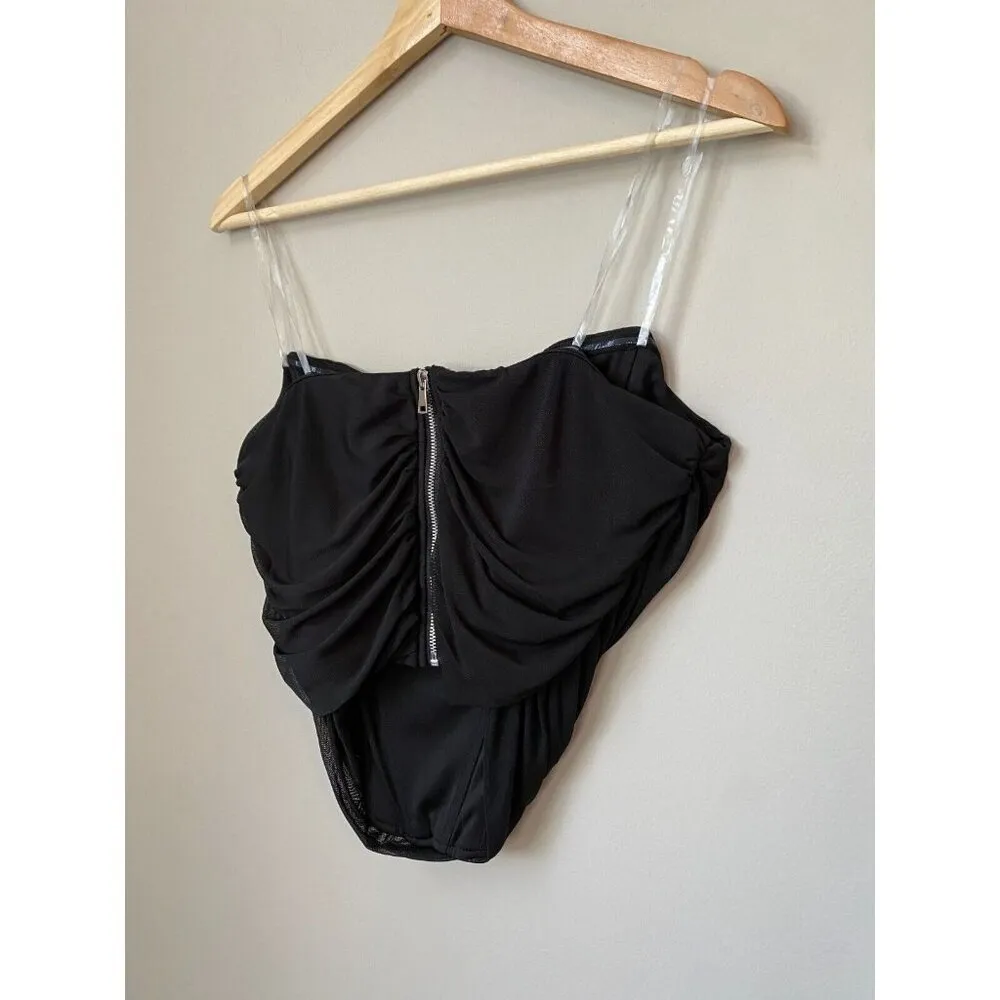 BRAND NEW Steve Madden Women's Size Large Dahlia Corset Boning Zip Up Top Black - Image 12