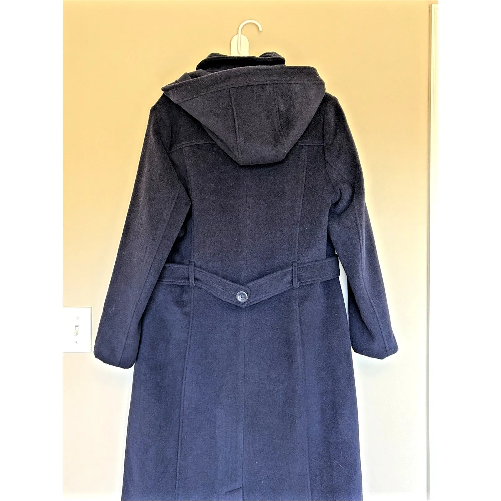 Kimi + Kai Navy Blue Double Breasted Wool Blend Removable Hood Overcoat Large - Image 6