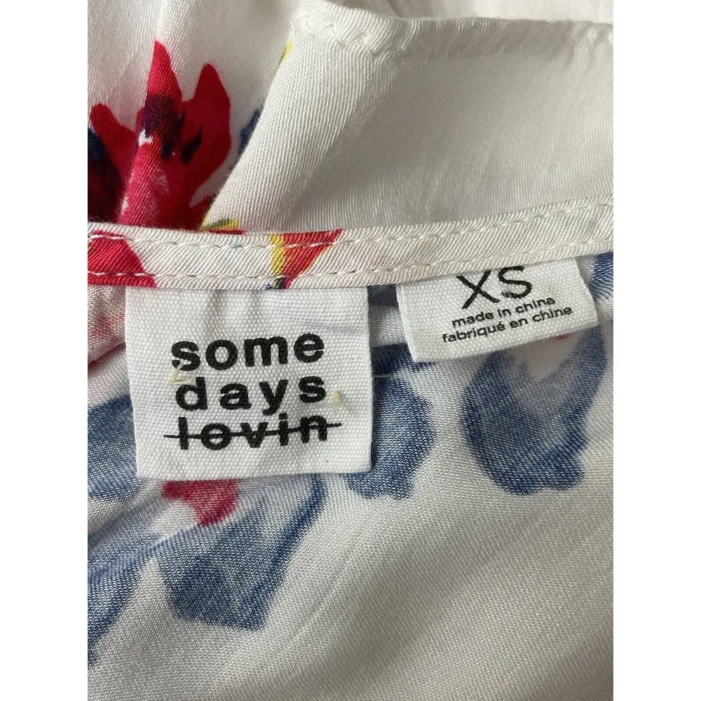 Somedays Lovin Open Draped Back Size XS White Floral Blouse Long Sleeve - Image 7