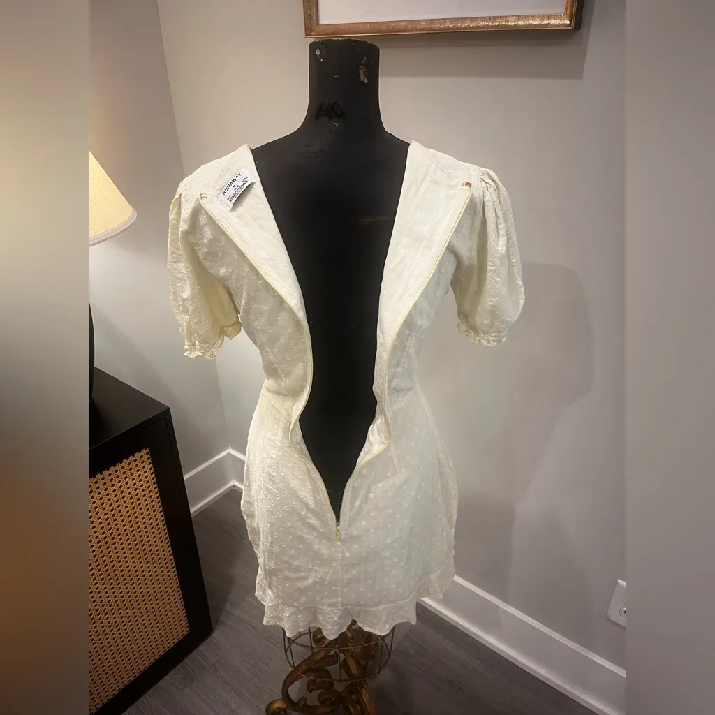 Runaway The Label Ditsy Yellow Lemon Polk-a-dot Cotton Mini Dress Sz Medium FLAW - Image 6