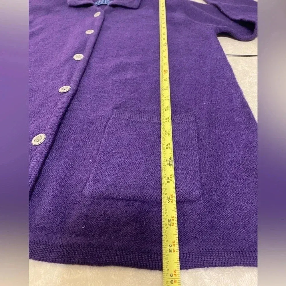 Karen Scott Pure Wool Purple sweater cardigan‎ shoulder pads buttons Size L - Image 9