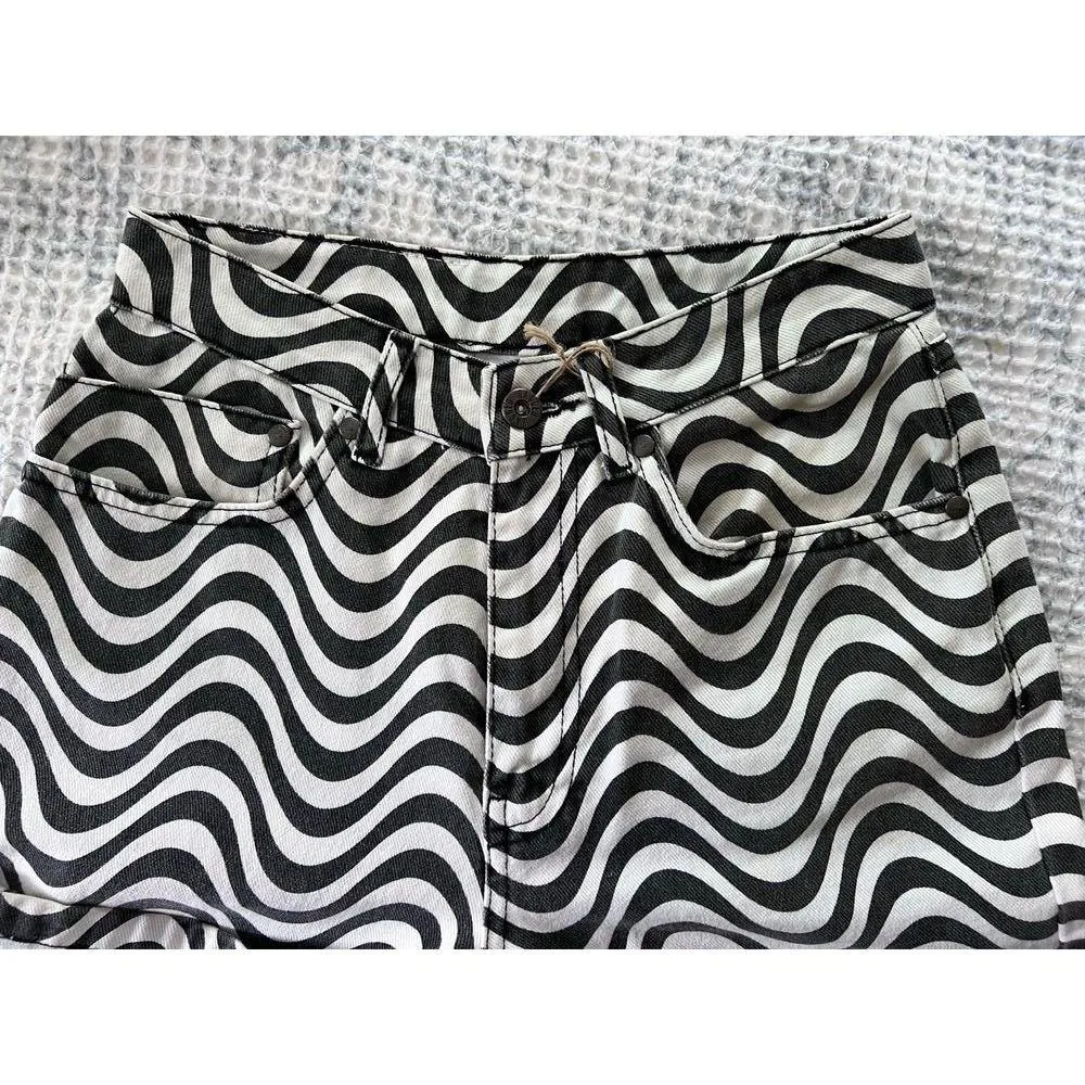 Ragged Priest Women's Wave Jeans Straight Leg High Rise Black White Size 24 NWOT - Image 6