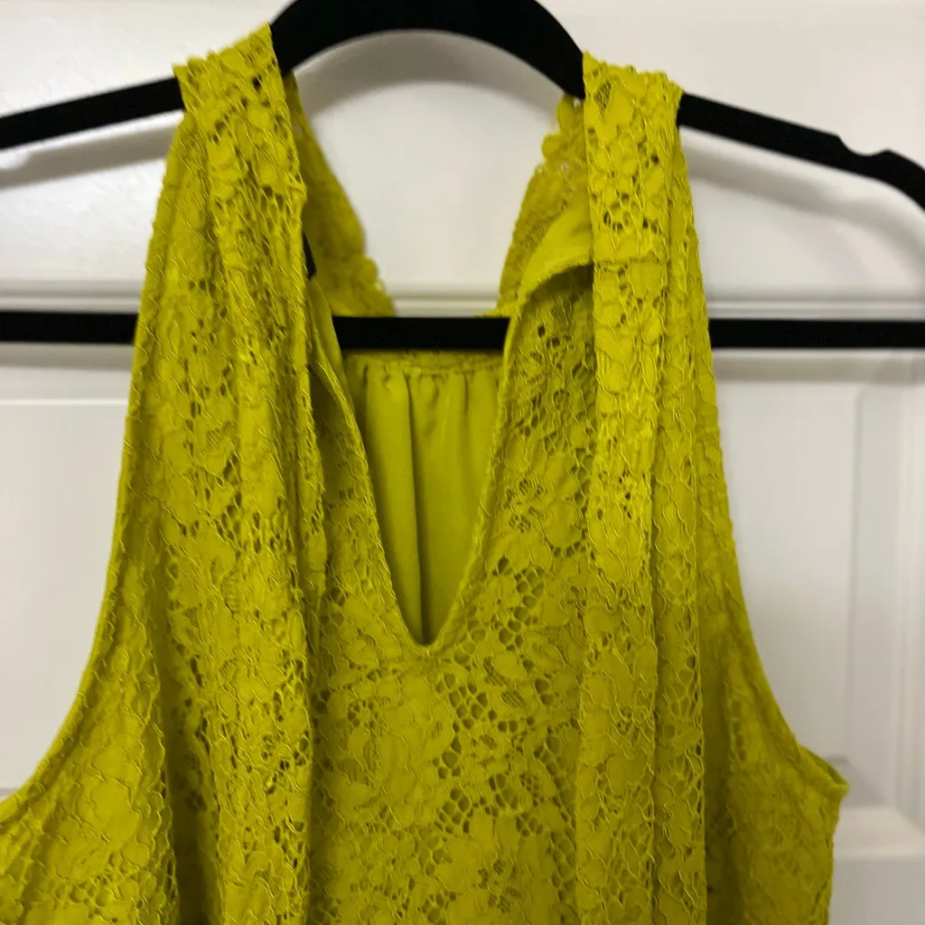 J. Crew Chartreuse Lace Halter Tie Neck Blouse Size S - Image 6