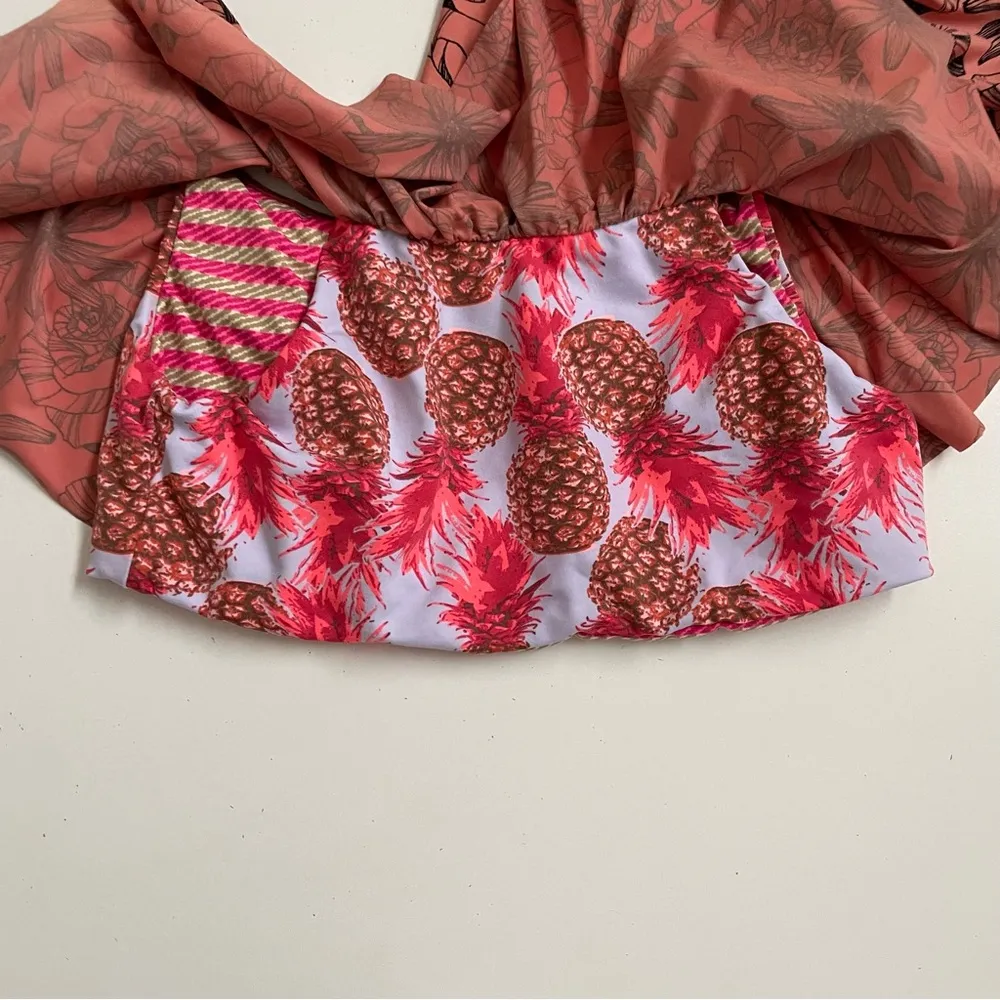 Maaji Bikini Top Swim Ruffle Mixed Print Pineapple Floral Striped Pink Black - Image 3