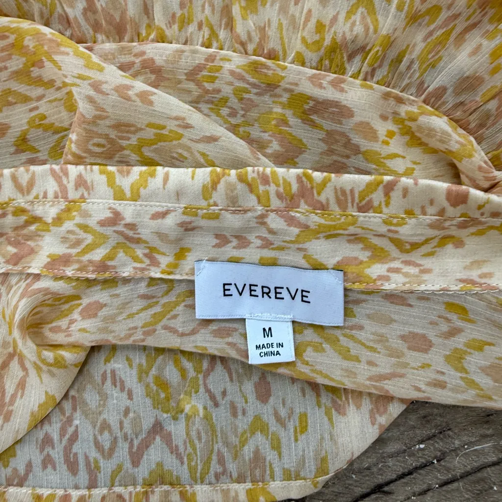 Evereve Ikat Print Yellow Beige Button-Down Sheer Blouse size medium‎ - Image 3