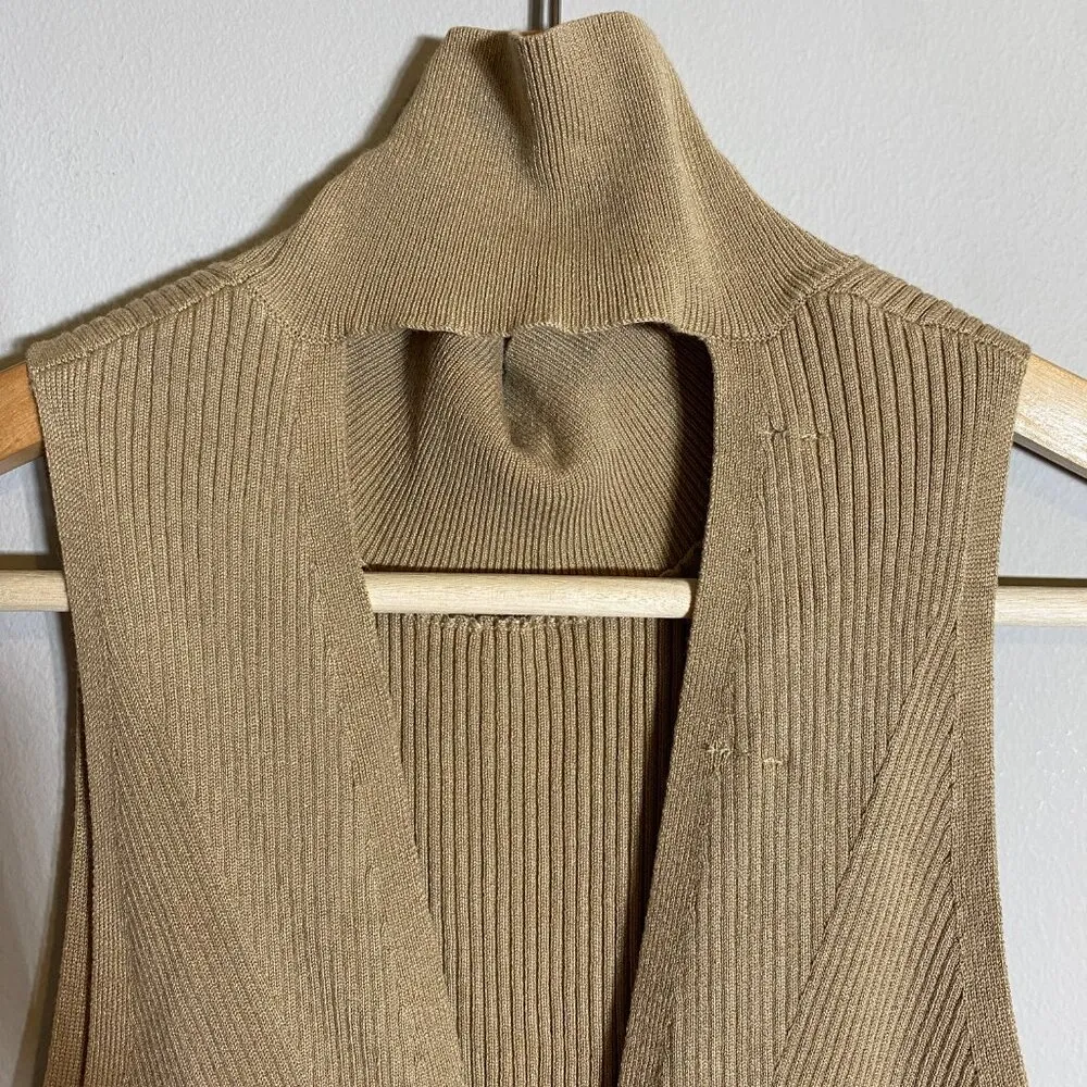 NWT Anthropologie Mock Neck Midi Dress Women's Small Cedar Tan Sleeveless Knit - Image 14