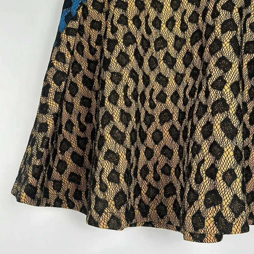 English Rose Leopard Print Yellow, Blue & Black Lace A-Line Mini Skirt Size M - Image 5