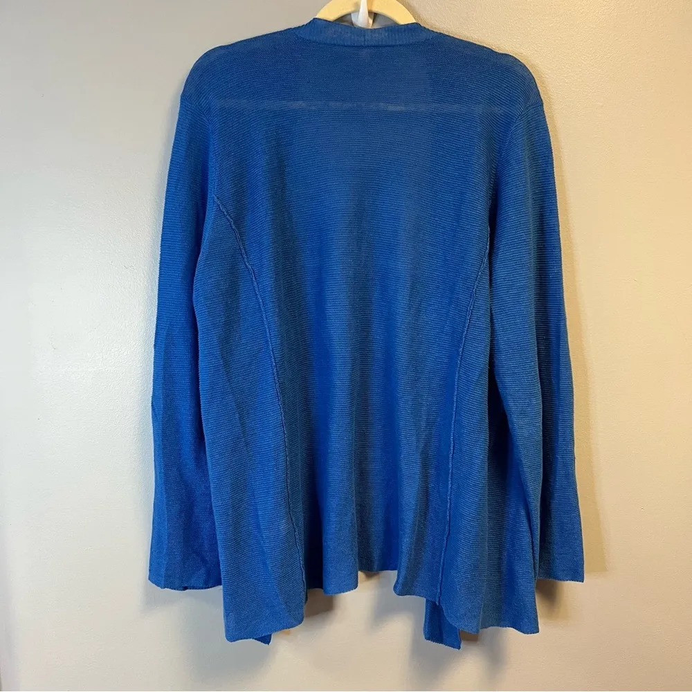 Eileen Fisher Cardigan 100% Organic Linen Cobalt Blue Open Front Knit Sz L EUC - Image 6