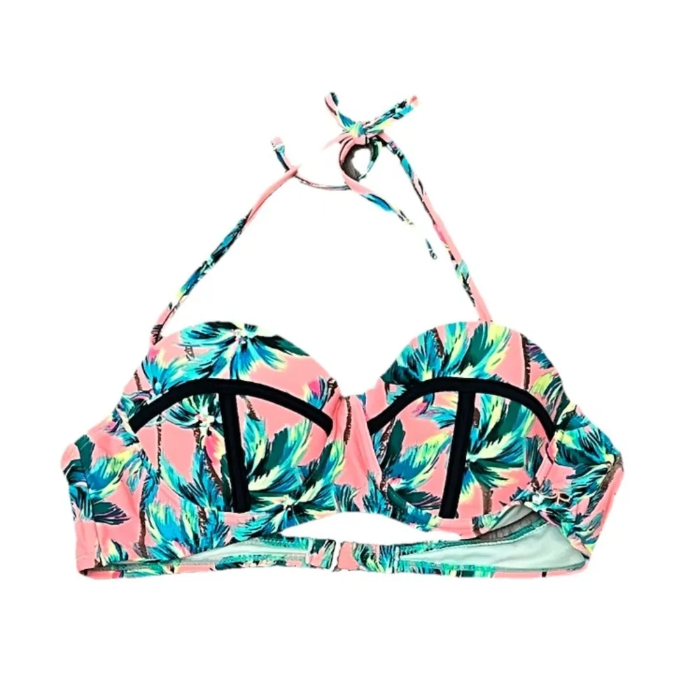 Vintage Y2K OP Halter Bikini Swim Top Women’s L (11–13) | Pink Blue Floral - Image 2