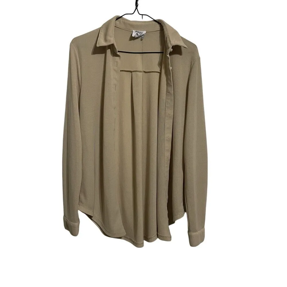 Princess Polly Button Down Long Sleeve Blouse Top‎ Beige XXS - Image 2