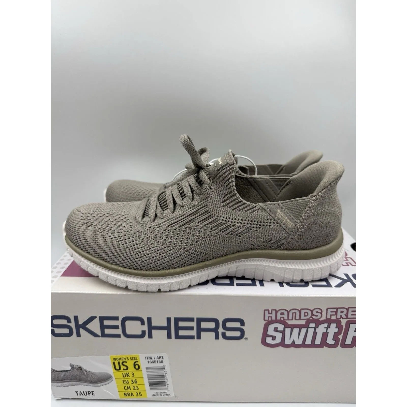 New Skechers Women's Taupe Virtue Swift Fit Sneaker Hands Free Memory Foam Sz 6 - Image 6