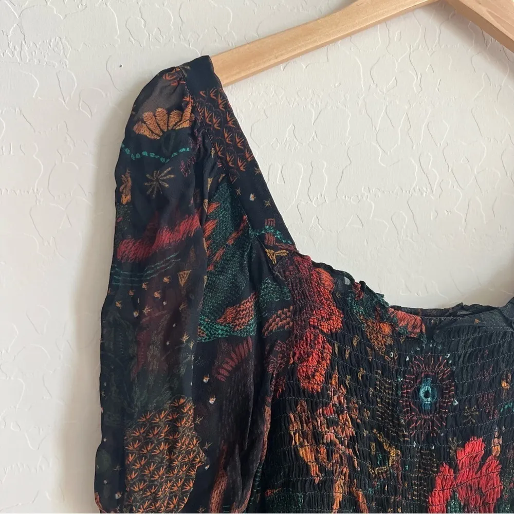 FARM RIO Smocked River Creatures Blouse Long Sleeve in Black Multi - Image 9