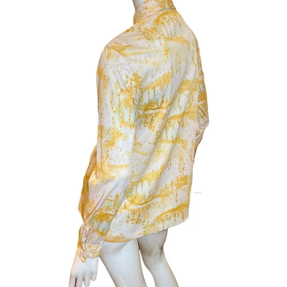 Vintage 1970s Vera Button Down Geometric Long Sleeve Shirt M Saffron Marigold Orange Size M - Image 3