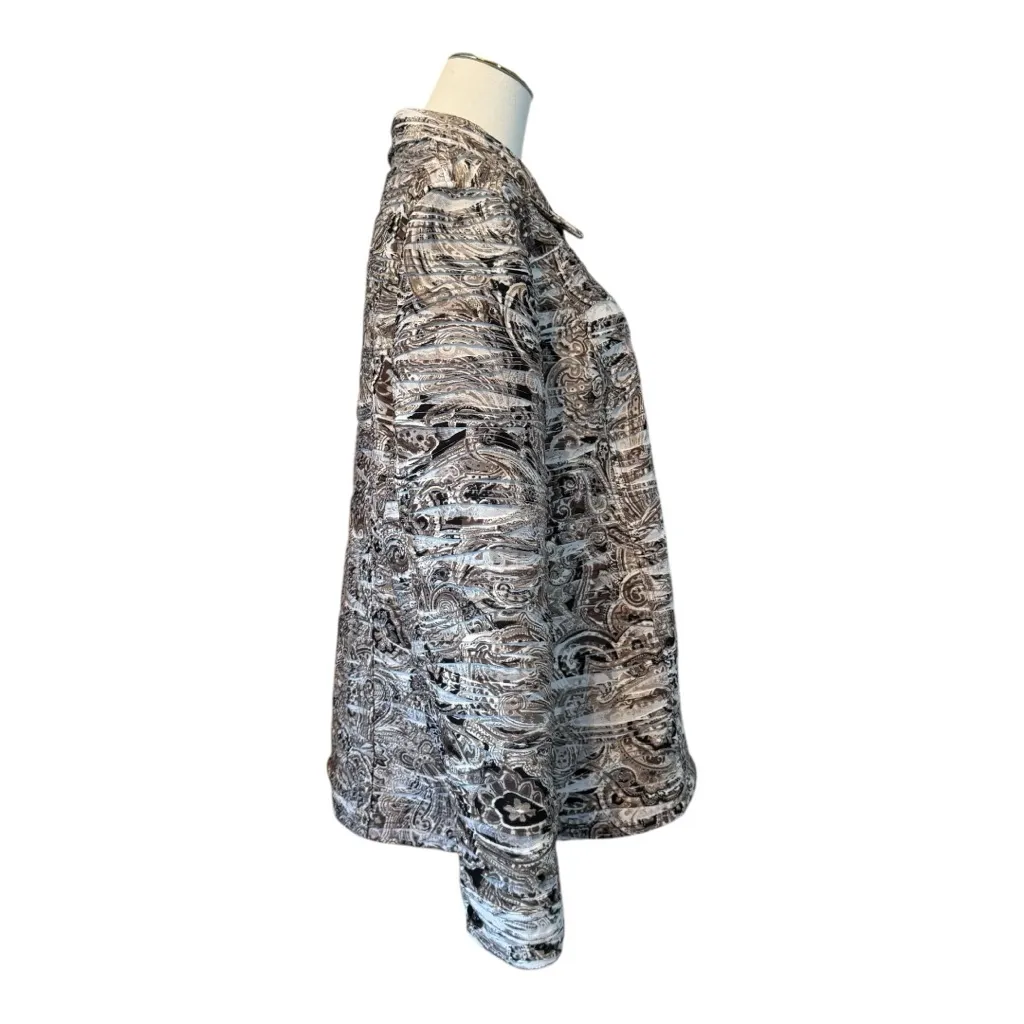 Chico's Brown White Paisley Patterned Textured Jacket 3 16 XL - Image 5