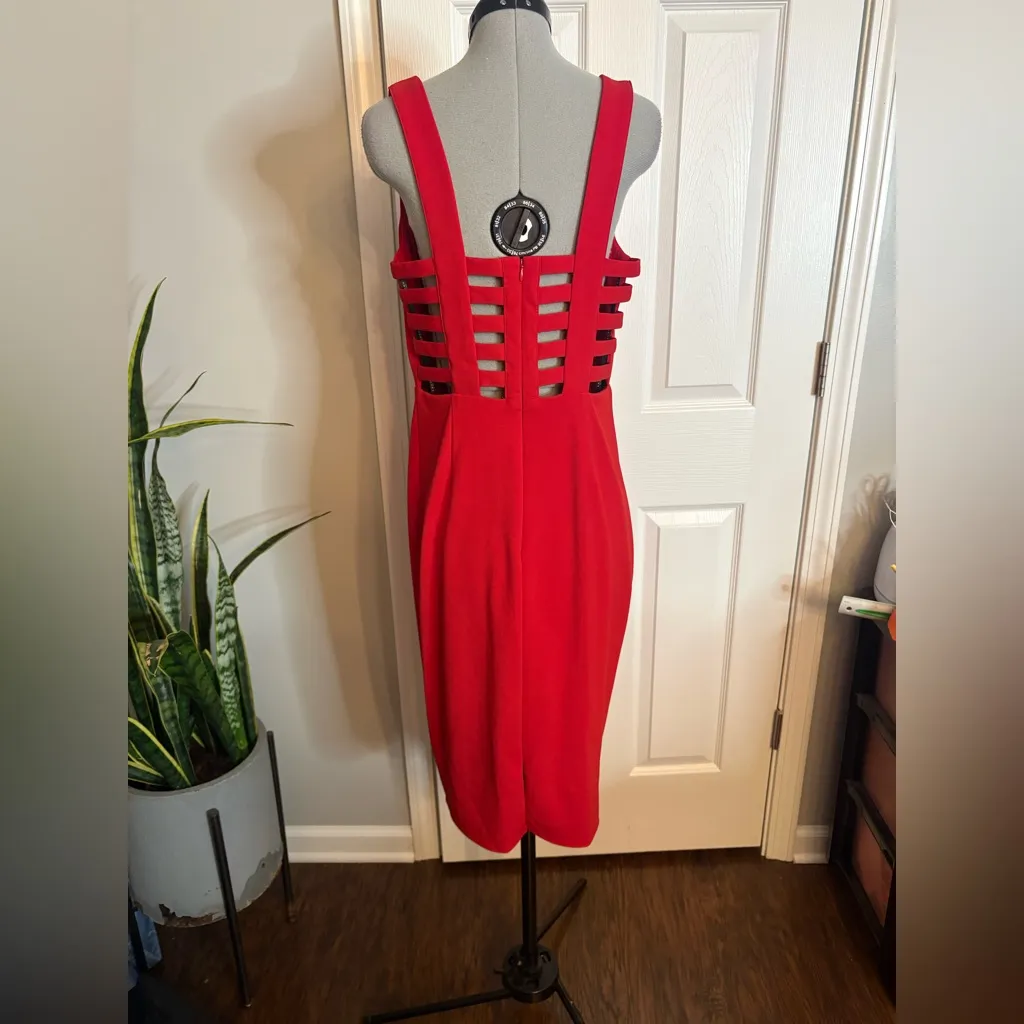 Laundry by Shelli Segal red sleeveless midi dress -V-neck and cut-out details, S - Image 2