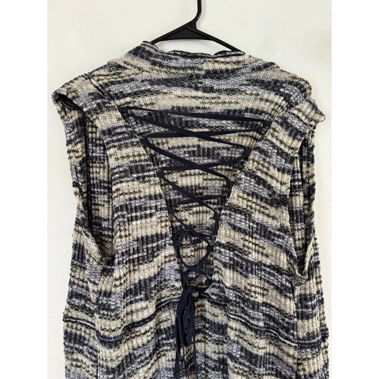 Neon Buddha Sleeveless Cardigan Duster Sweater Blue Multi Lace Up Medium - Image 6