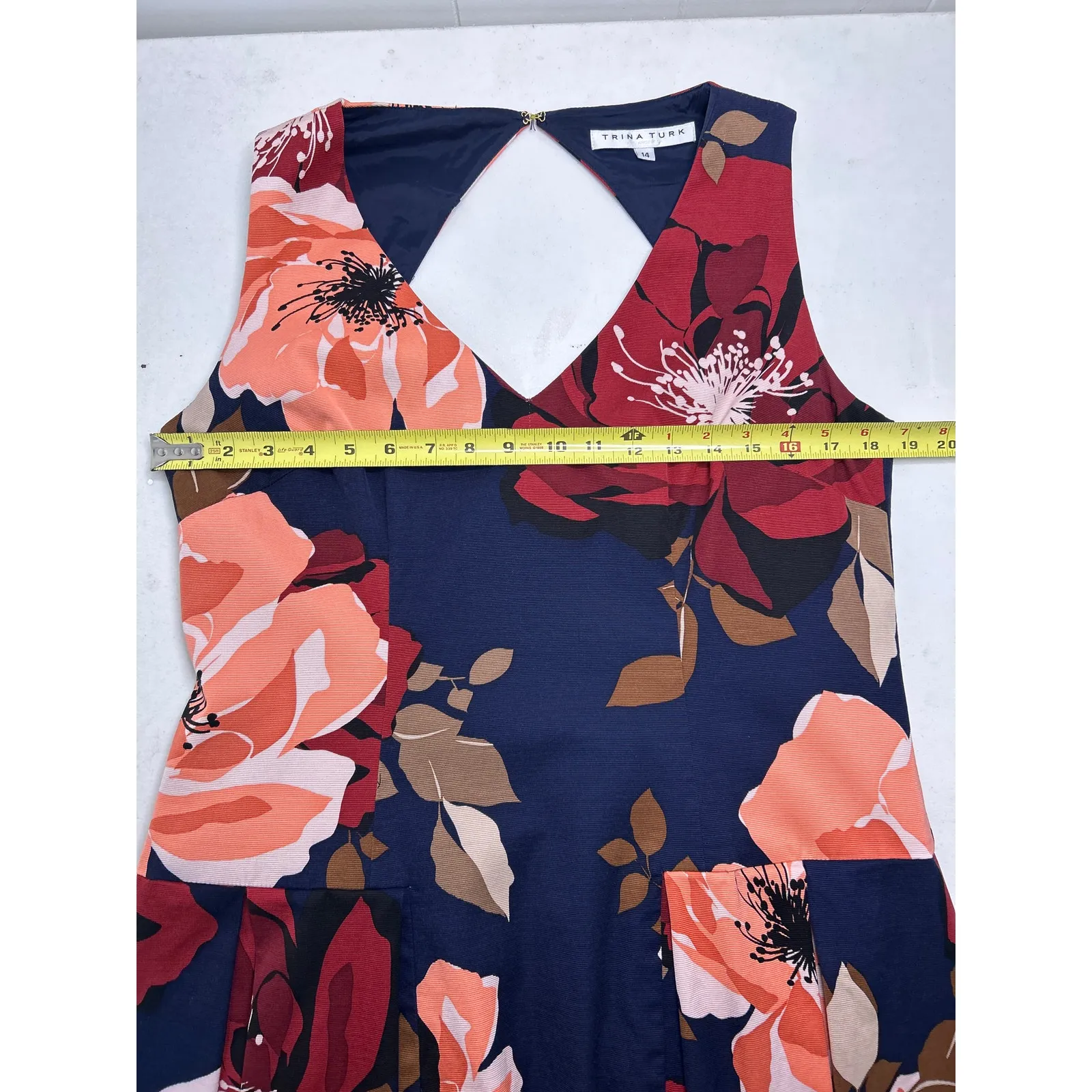 Trina Turk Devoted Floral-Print Pleated Sleeveless Dress, Multi. Size 14 - Image 5