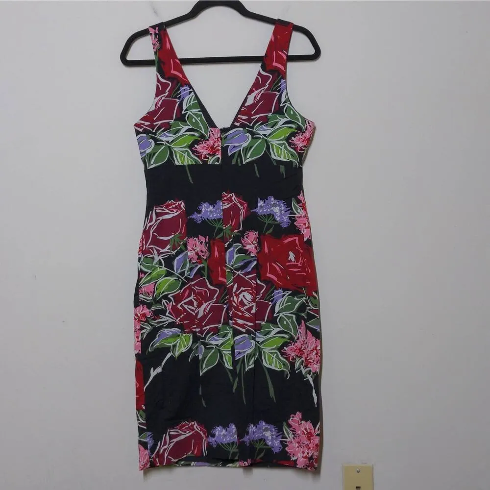 Nicole Miller Womens Sheath Dress Black Knee Length Floral V Neck Sleeveless 10 - Image 4