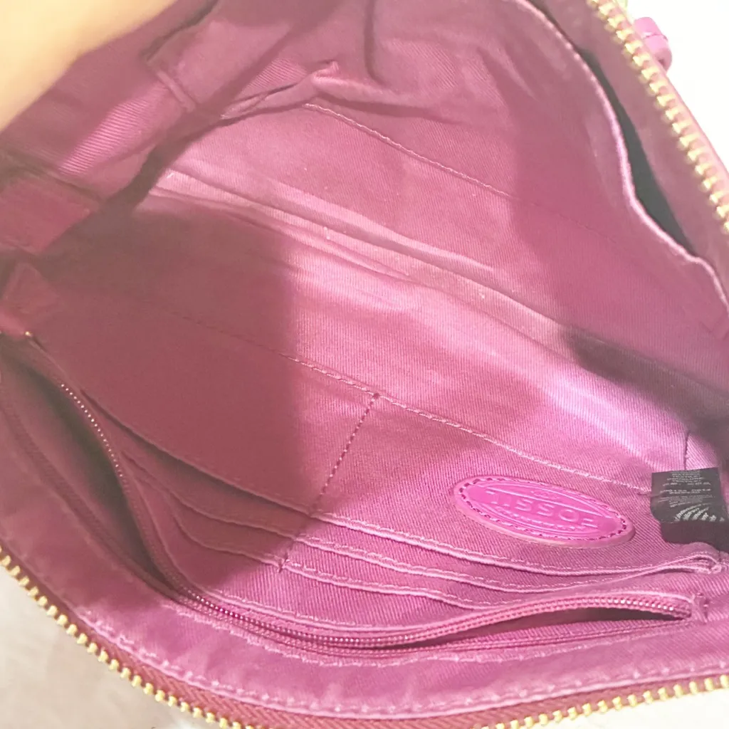 Fossil Erin Fuschia Pebbled Leather Bag‎ Top Zip Multi-Pocket Crossbody Bag - Image 3