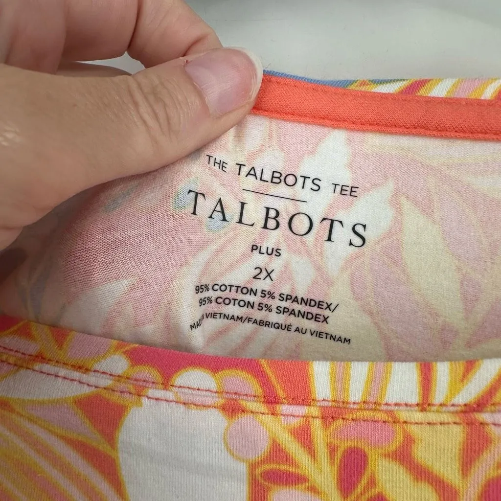 Talbots Tee 3/4 Sleeve Boat Neck Shirt Knit‎ Stretch Floral Orange Size 2X - Image 4