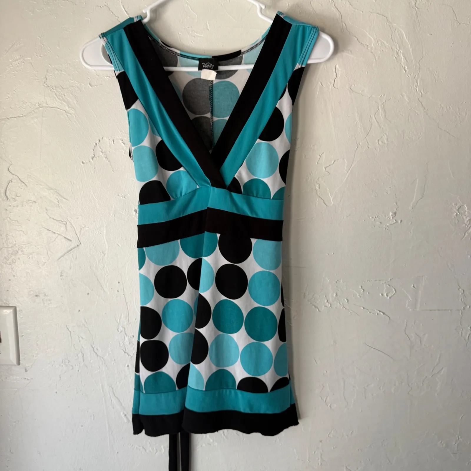 Vanity‎ Y2k Sleeveless Mini Dress Teal Black White Polka Dot Party Going Out Top Blue - Image 4