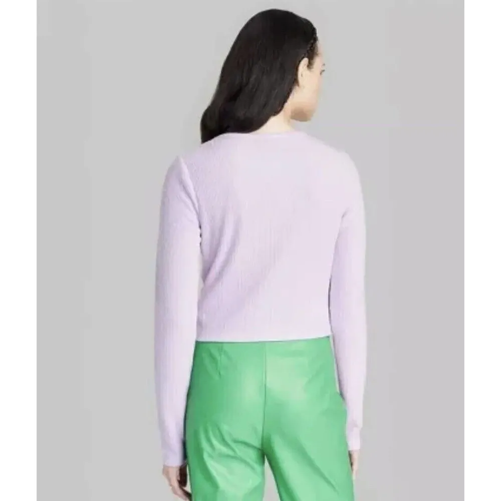 Long Sleeve Lace-Up Cozy Knit Blouse Purple Women's Small NWT - Image 2