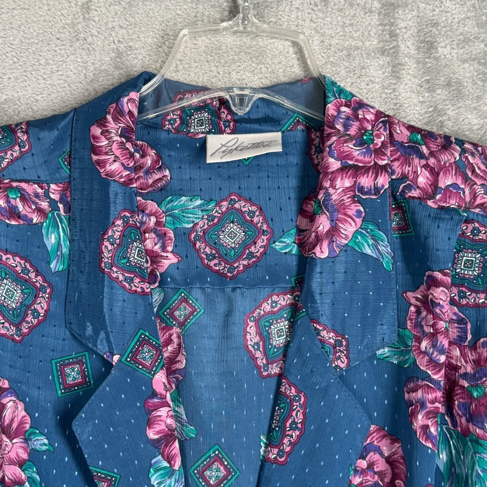Pykettes Blazer Womens L Blue‎ Pink Floral Print Vintage 80s 90s Cottagecore Blue Size L - Image 4