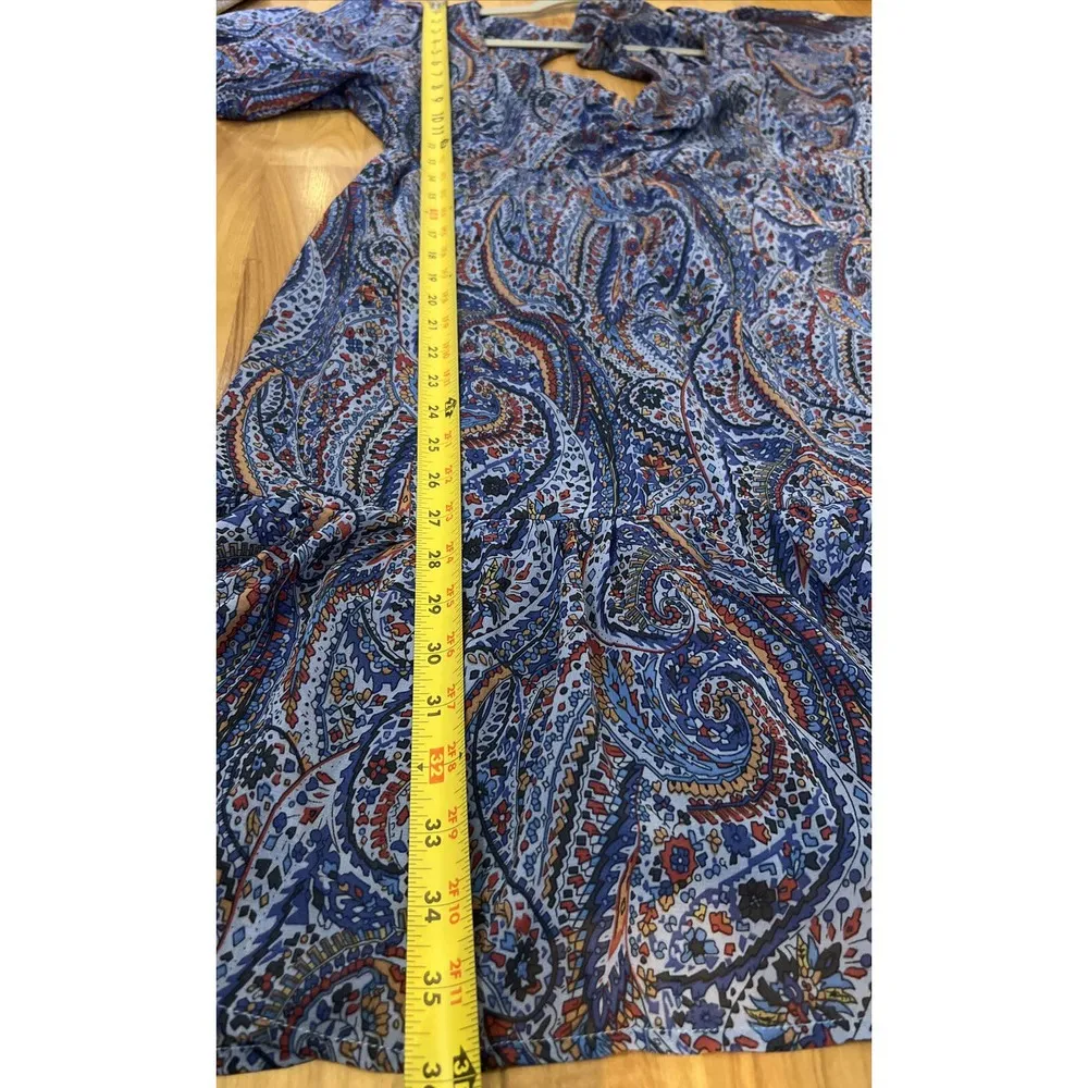 Kojooin Puff Sleeve Tie Back Ruffled Dress Navy Paisley Women’s XL NWT Blue - Image 10