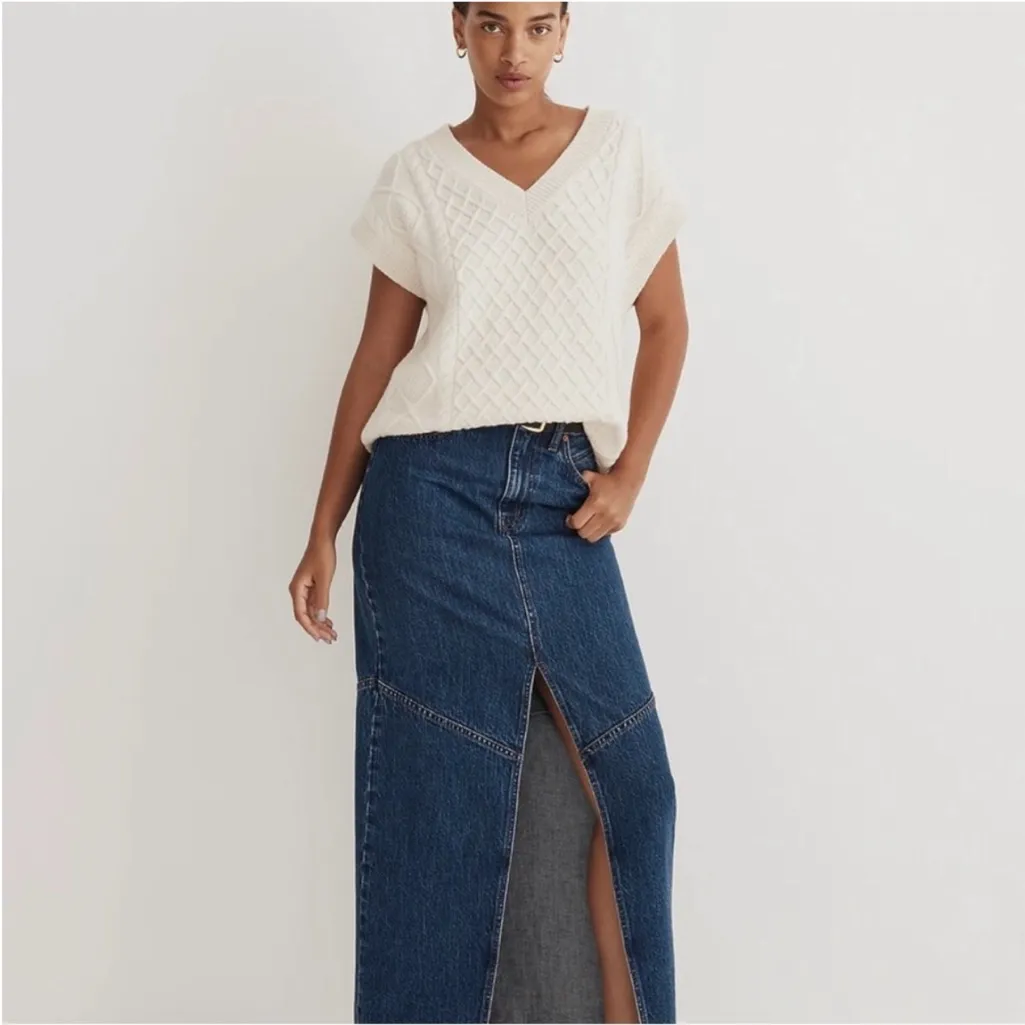 Madewell Women’s Ivory Cable Knit Pullover V-Neck Oversized Vest Size L - Image 5