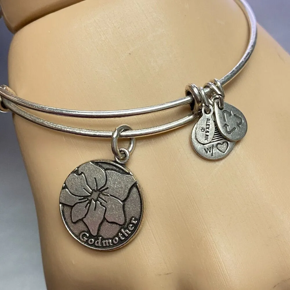 Alex and Ani Godmother Charm Bangle Silver Tone Bracelet Adjustable - Image 3