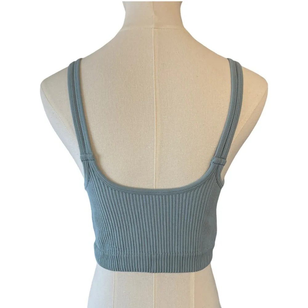 Yogalicious Teal Ribbed Button-Front Crop Top - Image 3