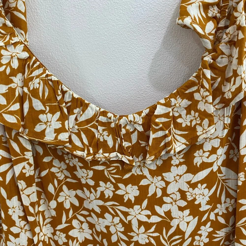 Old Navy Cami Sundress in Mustard Yellow Floral Spring Ruffle Sleeve Smocked - Image 4