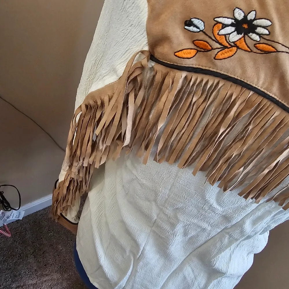 John Moon Embroidered Western Boho Button Down Fringe Tassel Shirt White Size M - Image 3