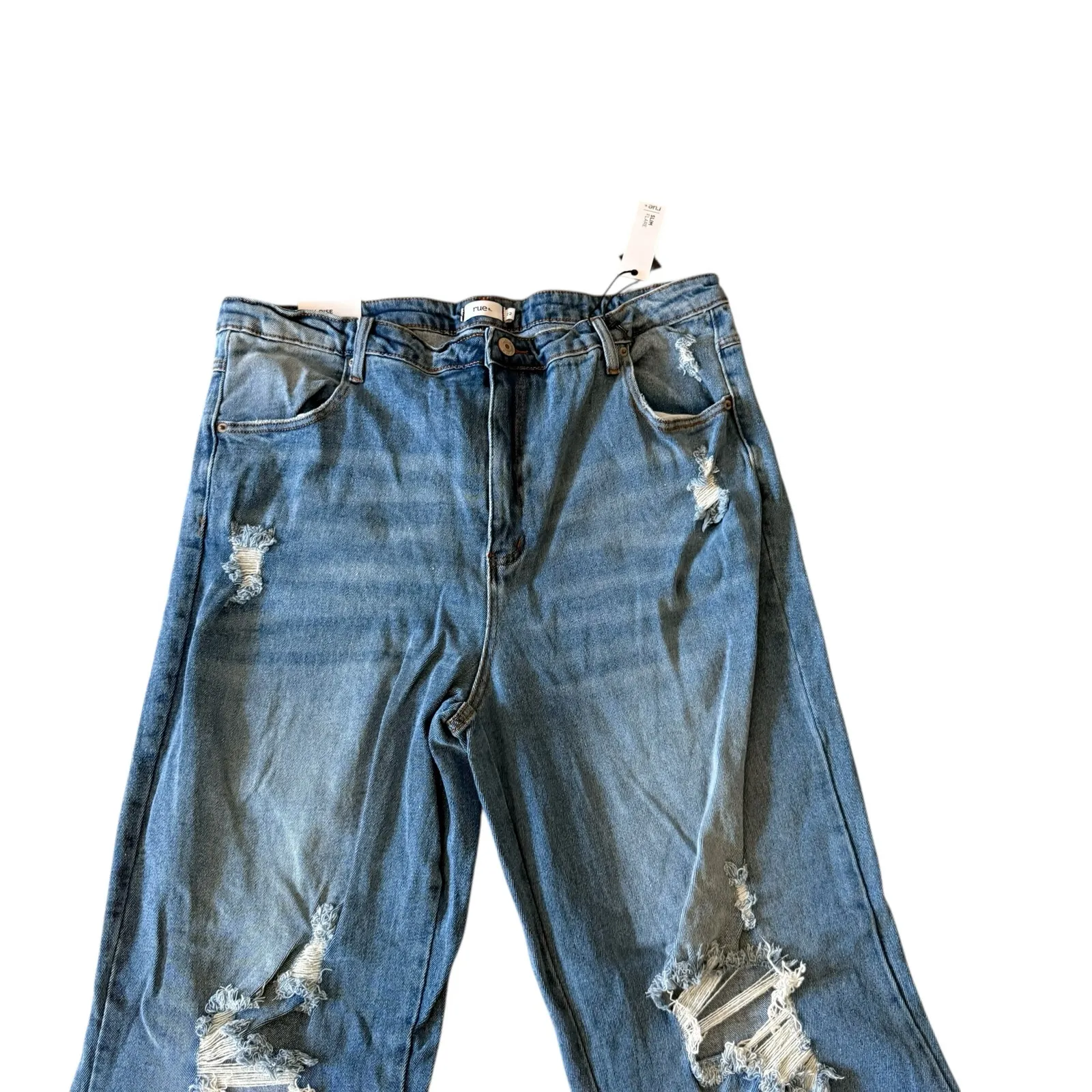 Rue+ Curvy High-Rise Slim Fare 90s fit light wash 5-pocket wide leg Size 22 NWTs - Image 2