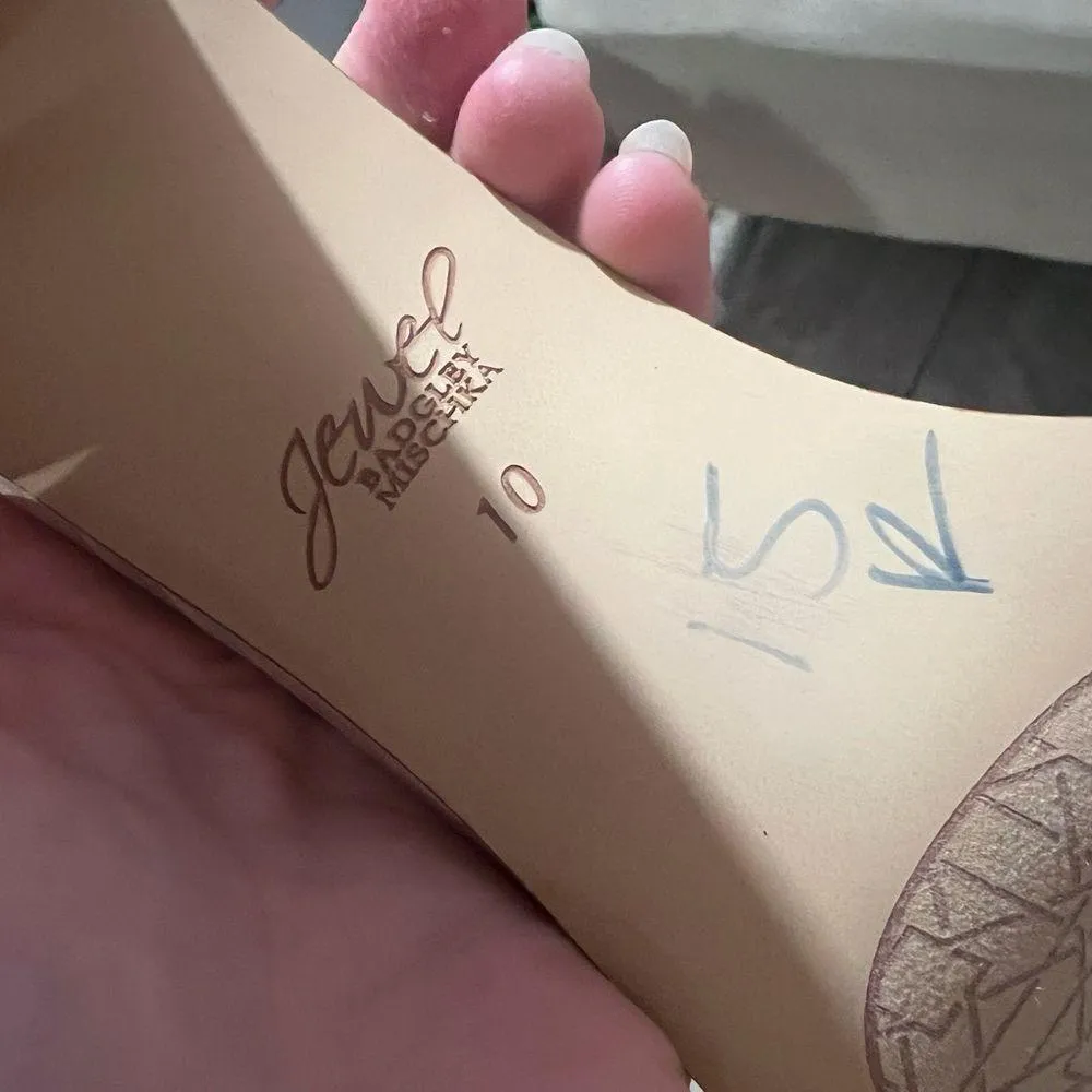 Badgley Mischka Collection Louise Beige Ankle Strap Open Toe Sandal Heel - Image 7