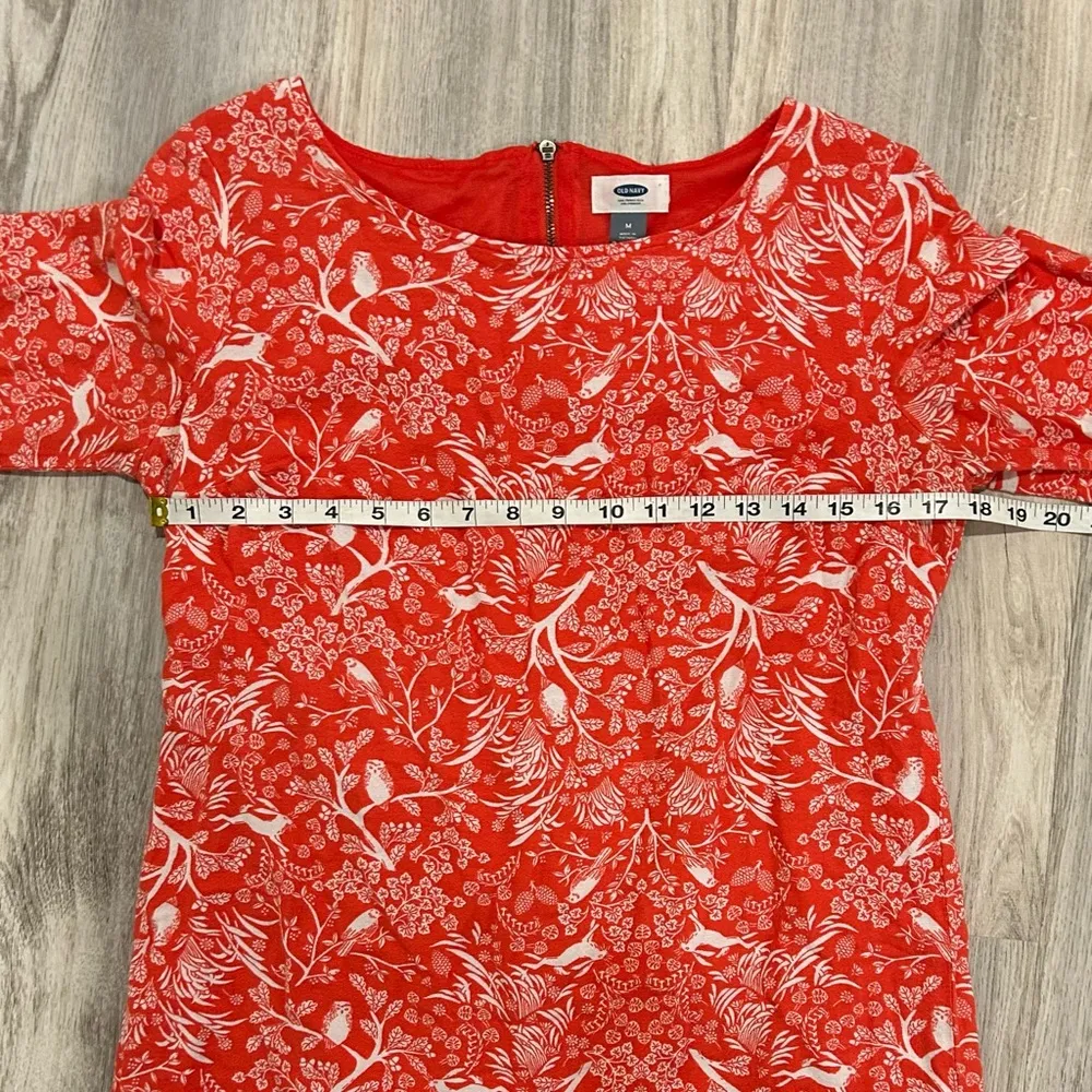Old Navy 3/4 Sleeve Knee Length Tunic Dress Orange Woodland Wildlife Size M - Image 3