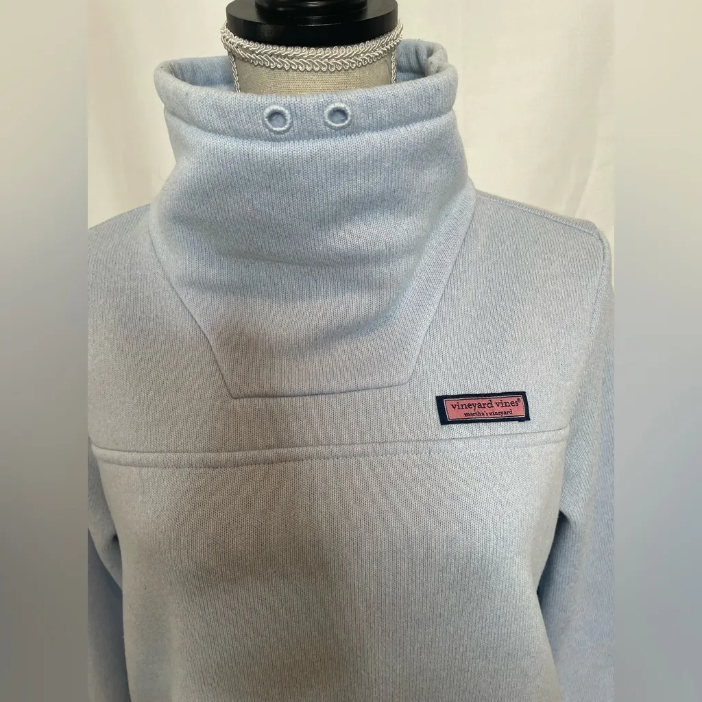 Vineyard Vines Sweater Fleece Funnel Neck Shep Shirt Size Small Baby Blue - Image 5