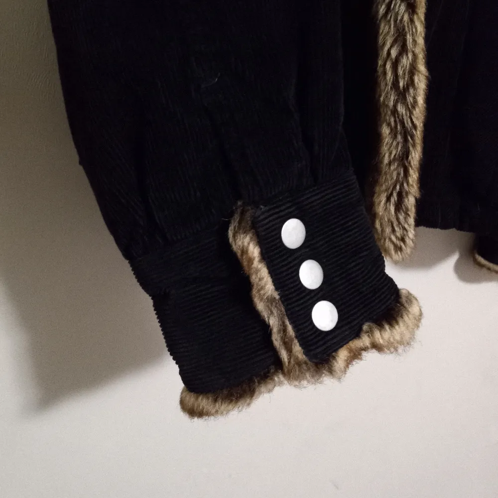 Disneyland Resort L Corduroy Fur Trim Snap Park Jacket in Black Brown - Image 8