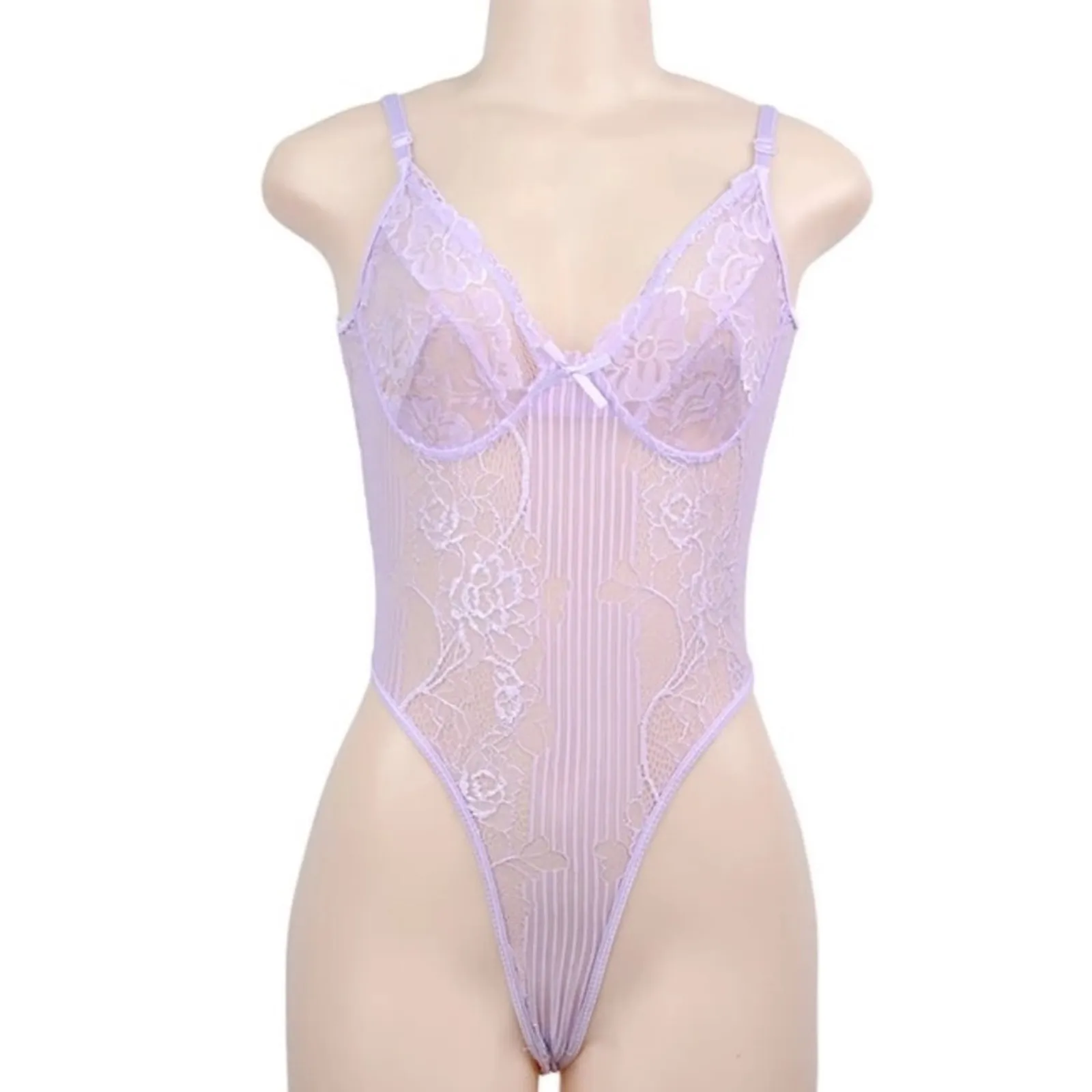 NWT Lace Teddy Bodysuit Womens M Lavender Purple Sheer Floral Lingerie Romantic Size M - Image 4