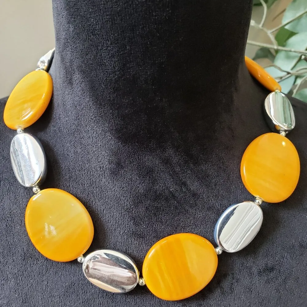 Womens Yellow Silver Tone Multi Stone Statement Necklace with Lobster Clasp - Image 2